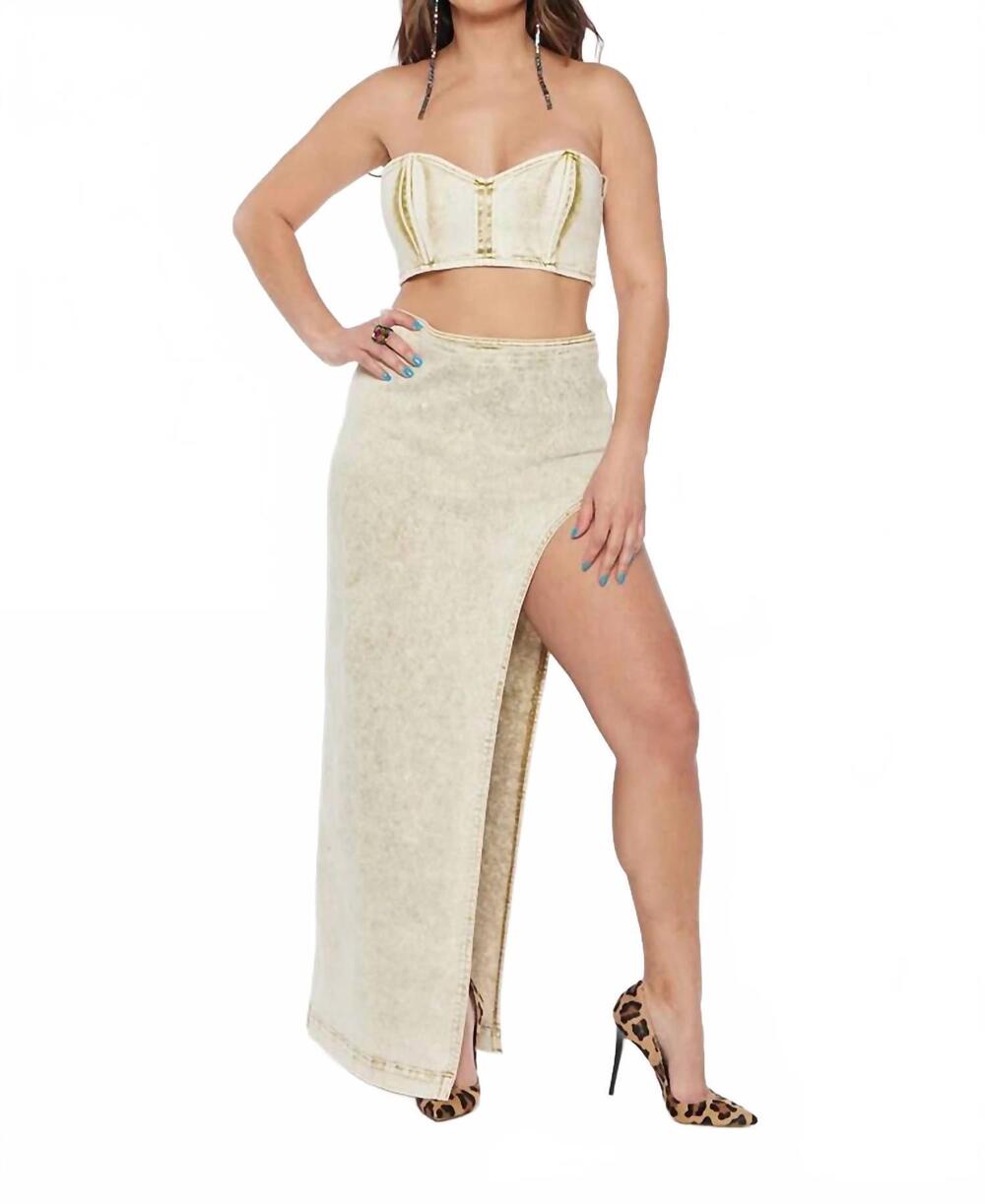NEW CIRCULAR PATH strapless denim crop top in sand
